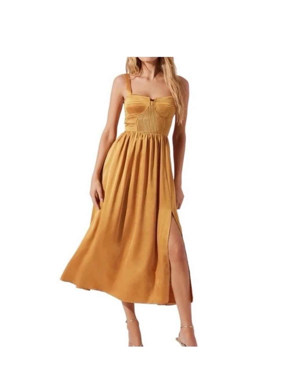 ASTR The Label Midi Gold Dress with Side Slit